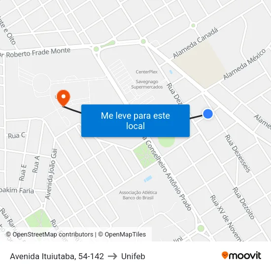 Avenida Ituiutaba, 54-142 to Unifeb map