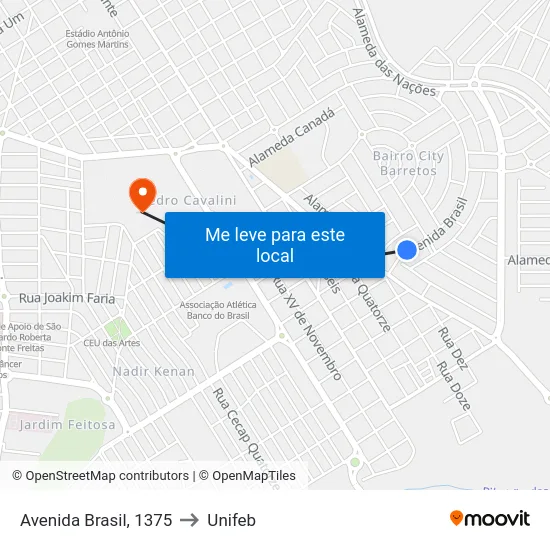 Avenida Brasil, 1375 to Unifeb map