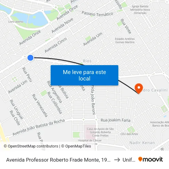 Avenida Professor Roberto Frade Monte, 1901-1991 to Unifeb map