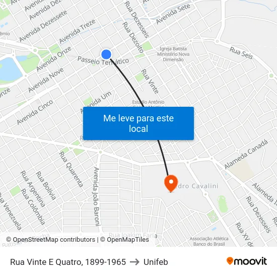 Rua Vinte E Quatro, 1899-1965 to Unifeb map