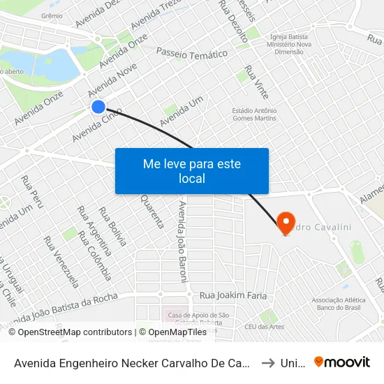 Avenida Engenheiro Necker Carvalho De Camargo, 1713 to Unifeb map