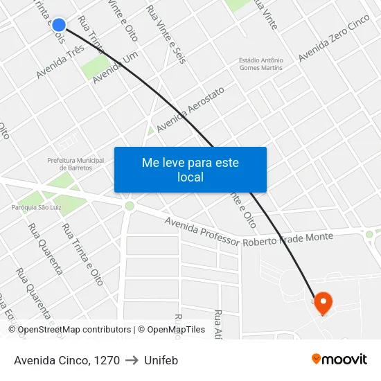 Avenida Cinco, 1270 to Unifeb map