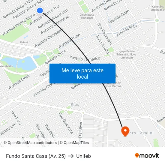 Fundo Santa Casa (Av. 25) to Unifeb map