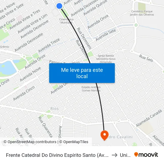 Frente Catedral Do Divino Espírito Santo (Av. Vinte E Um) to Unifeb map