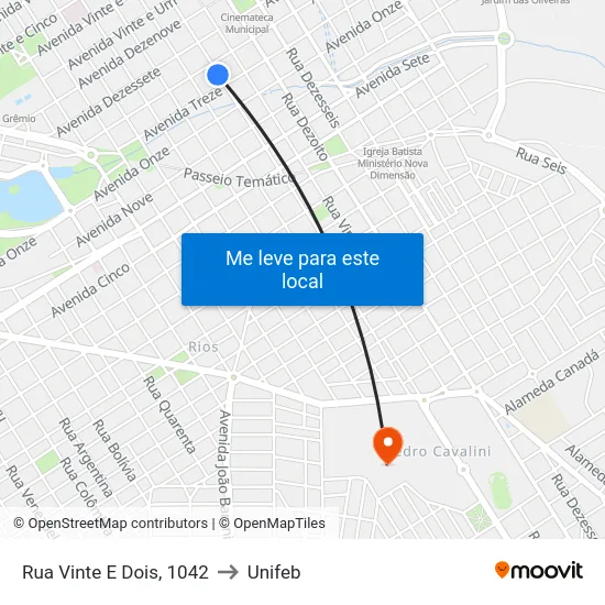 Rua Vinte E Dois, 1042 to Unifeb map
