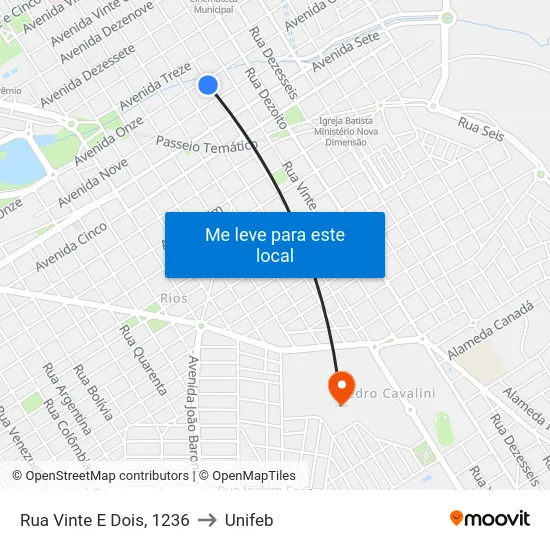 Rua Vinte E Dois, 1236 to Unifeb map