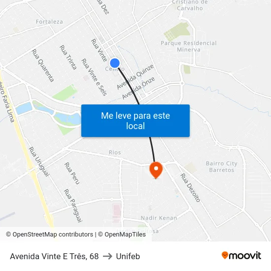 Avenida Vinte E Três, 68 to Unifeb map