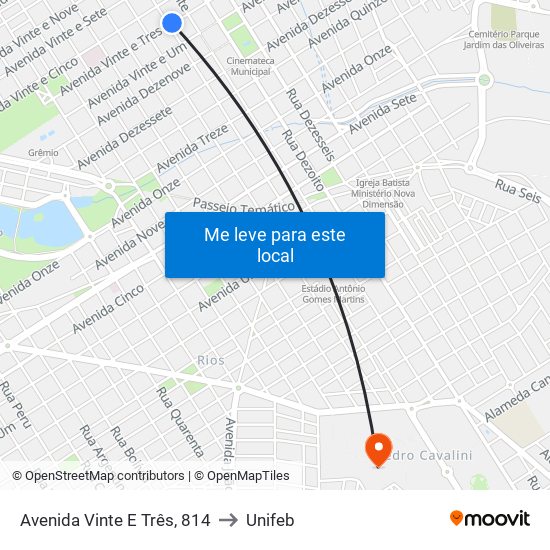 Avenida Vinte E Três, 814 to Unifeb map