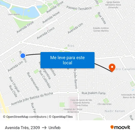 Avenida Três, 2309 to Unifeb map