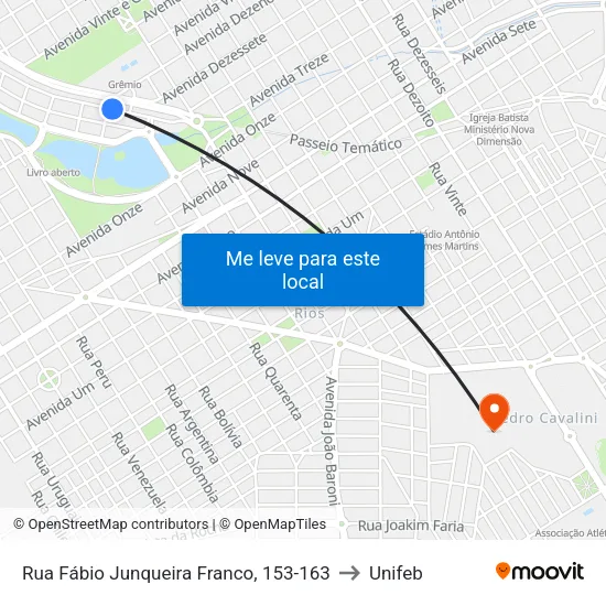 Rua Fábio Junqueira Franco, 153-163 to Unifeb map