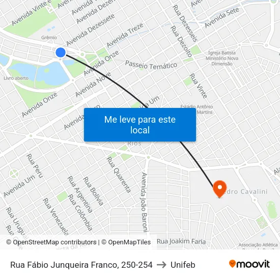 Rua Fábio Junqueira Franco, 250-254 to Unifeb map