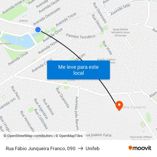 Rua Fábio Junqueira Franco, 090 to Unifeb map