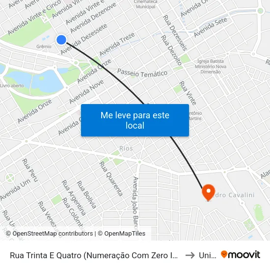 Rua Trinta E Quatro (Numeração Com Zero Inicial), 1296-1378 to Unifeb map