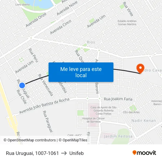 Rua Uruguai, 1007-1061 to Unifeb map