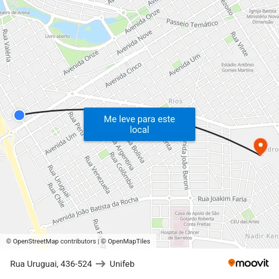 Rua Uruguai, 436-524 to Unifeb map