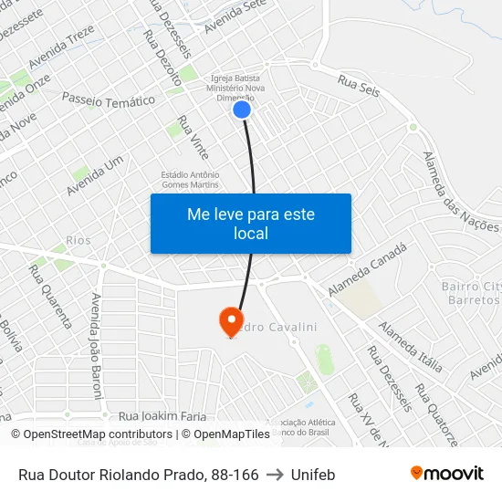 Rua Doutor Riolando Prado, 88-166 to Unifeb map