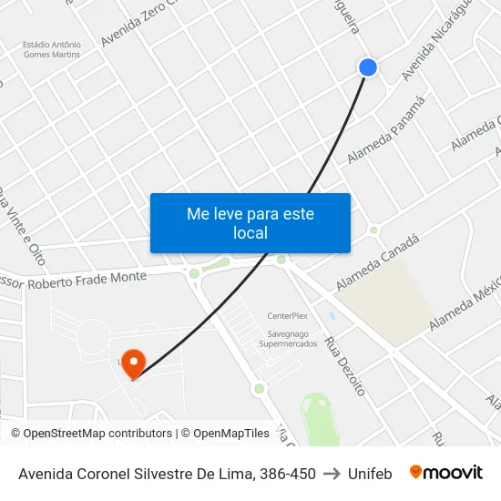 Avenida Coronel Silvestre De Lima, 386-450 to Unifeb map