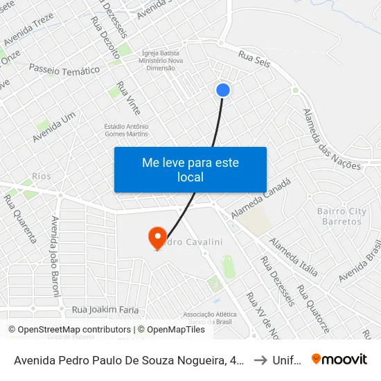 Avenida Pedro Paulo De Souza Nogueira, 410 to Unifeb map