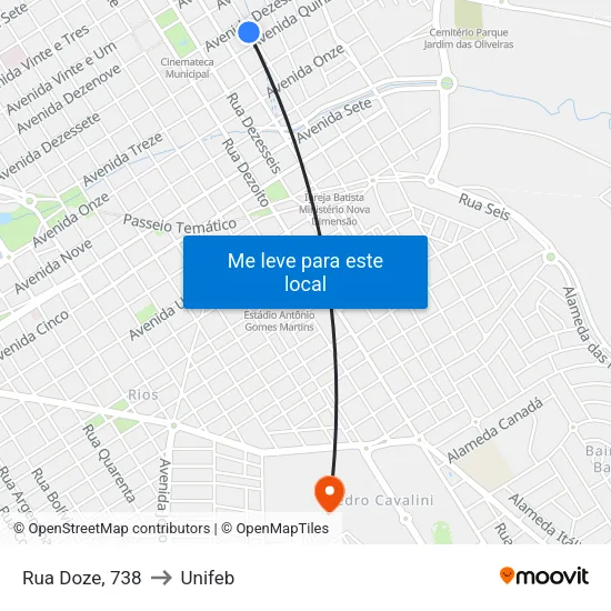 Rua Doze, 738 to Unifeb map
