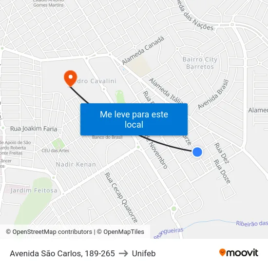 Avenida São Carlos, 189-265 to Unifeb map