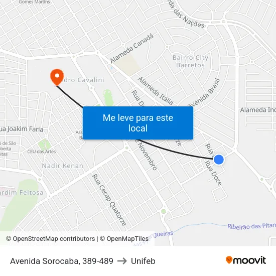 Avenida Sorocaba, 389-489 to Unifeb map