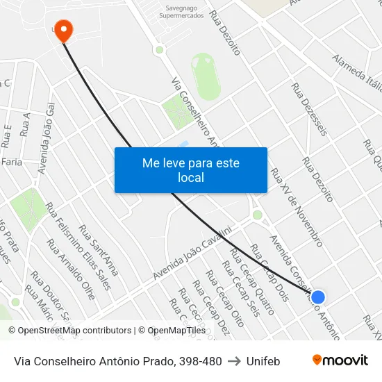 Via Conselheiro Antônio Prado, 398-480 to Unifeb map