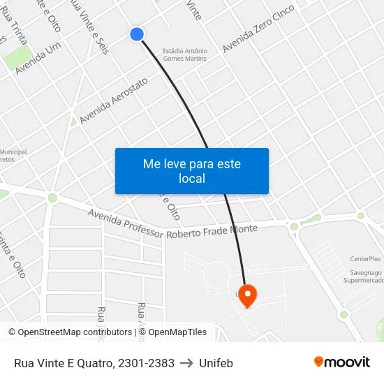 Rua Vinte E Quatro, 2301-2383 to Unifeb map