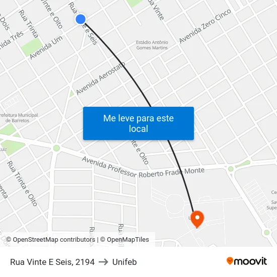Rua Vinte E Seis, 2194 to Unifeb map