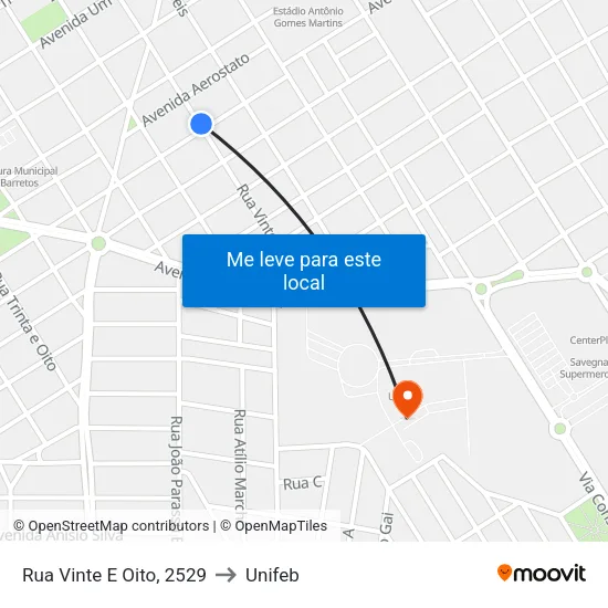 Rua Vinte E Oito, 2529 to Unifeb map