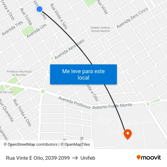 Rua Vinte E Oito, 2039-2099 to Unifeb map