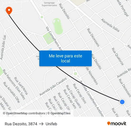 Rua Dezoito, 3874 to Unifeb map