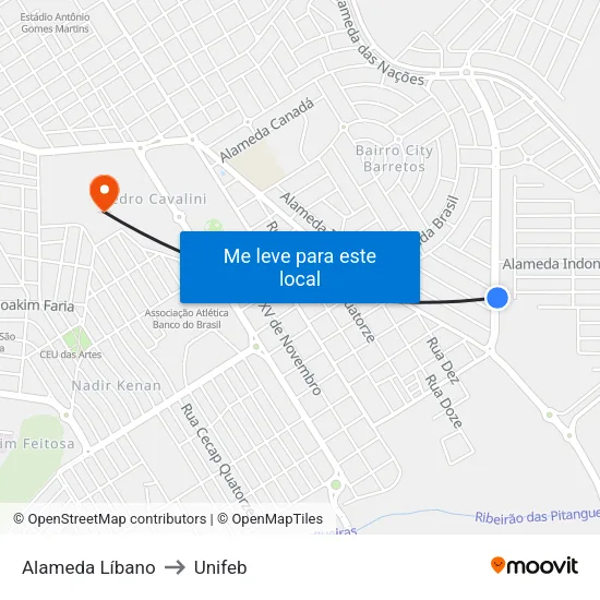 Alameda Líbano to Unifeb map