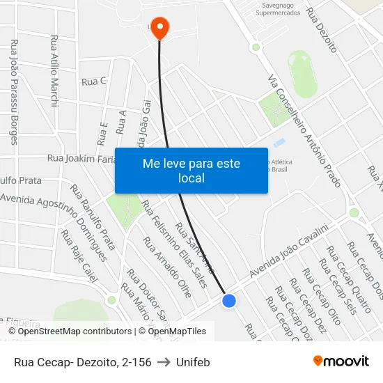Rua Cecap- Dezoito, 2-156 to Unifeb map