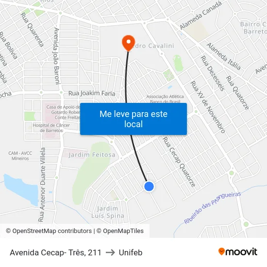 Avenida Cecap- Três, 211 to Unifeb map