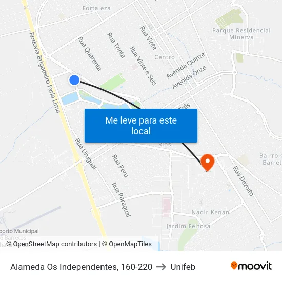Alameda Os Independentes, 160-220 to Unifeb map