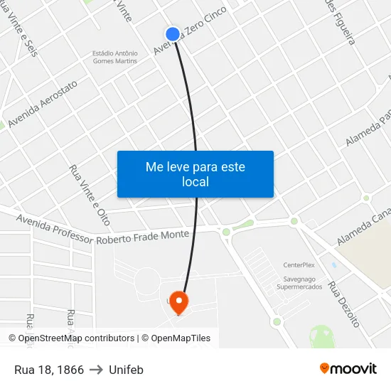 Rua 18, 1866 to Unifeb map
