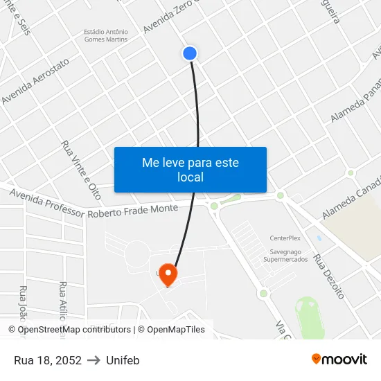Rua 18, 2052 to Unifeb map