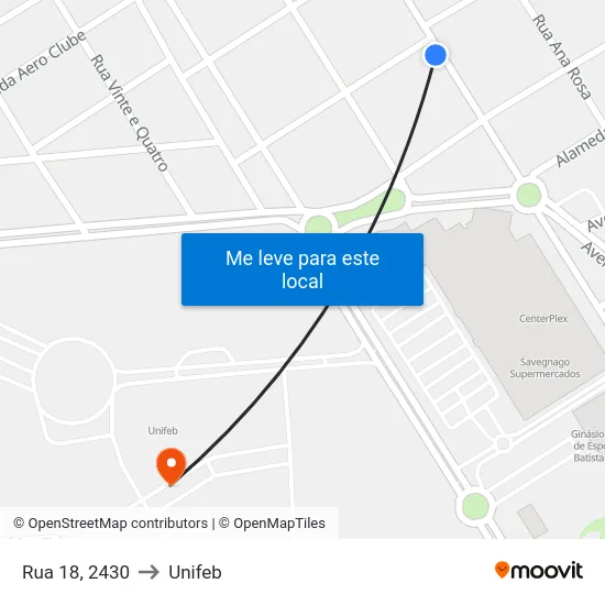 Rua 18, 2430 to Unifeb map