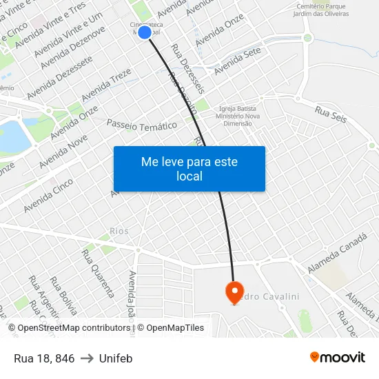Rua 18, 846 to Unifeb map