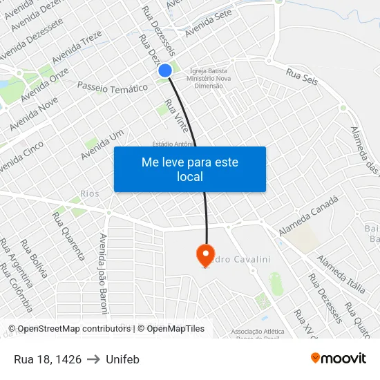Rua 18, 1426 to Unifeb map