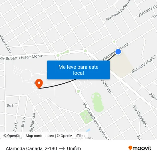 Alameda Canadá, 2-180 to Unifeb map