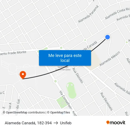 Alameda Canadá, 182-394 to Unifeb map