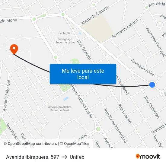 Avenida Ibirapuera, 597 to Unifeb map
