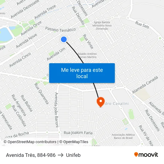 Avenida Três, 884-986 to Unifeb map