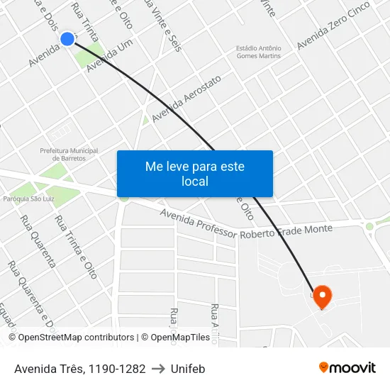 Avenida Três, 1190-1282 to Unifeb map