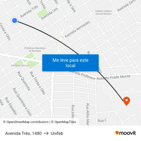 Avenida Três, 1480 to Unifeb map