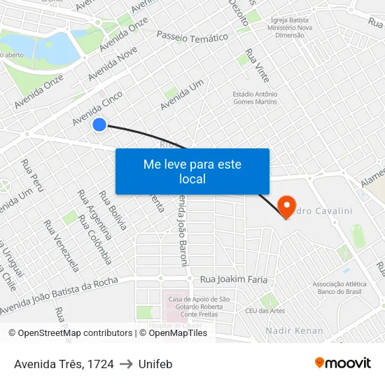 Avenida Três, 1724 to Unifeb map