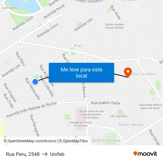 Rua Peru, 2548 to Unifeb map