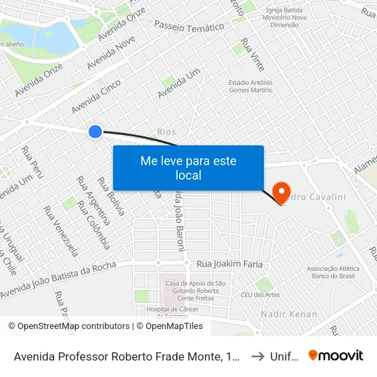 Avenida Professor Roberto Frade Monte, 1540 to Unifeb map