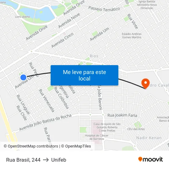 Rua Brasil, 244 to Unifeb map